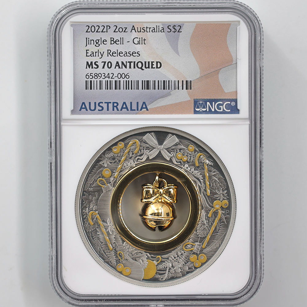 2022 オーストラリア ジングルベル 2ドル カラー銀貨 2オンス 金メッキ 2022 オーストラリア ジングルベル 2ドル カラー銀貨 2オンス 金メッキ