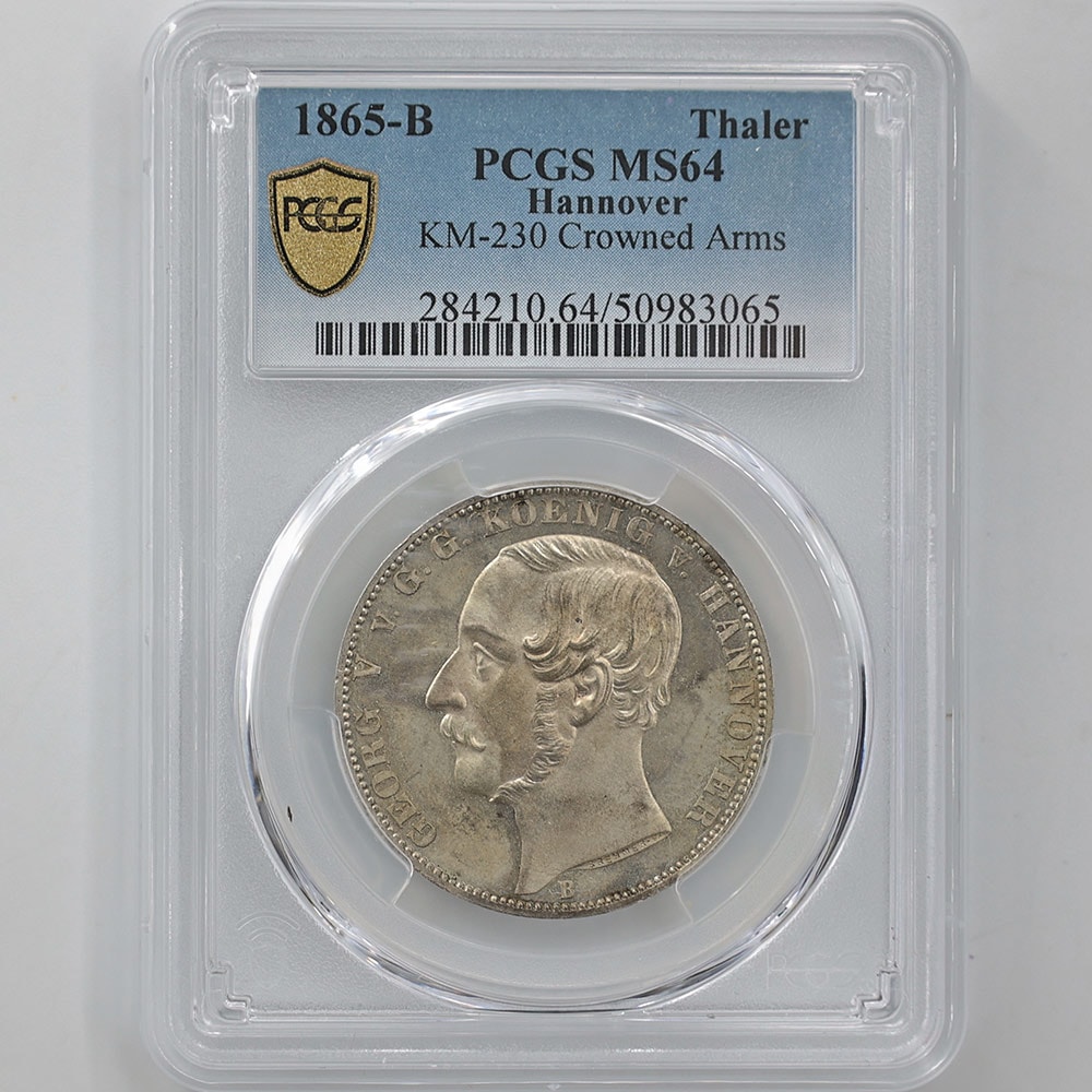 1865 ドイツ ハノーファー王国 ジョージ5世 1ターラー 銀貨 PCGS MS 64
