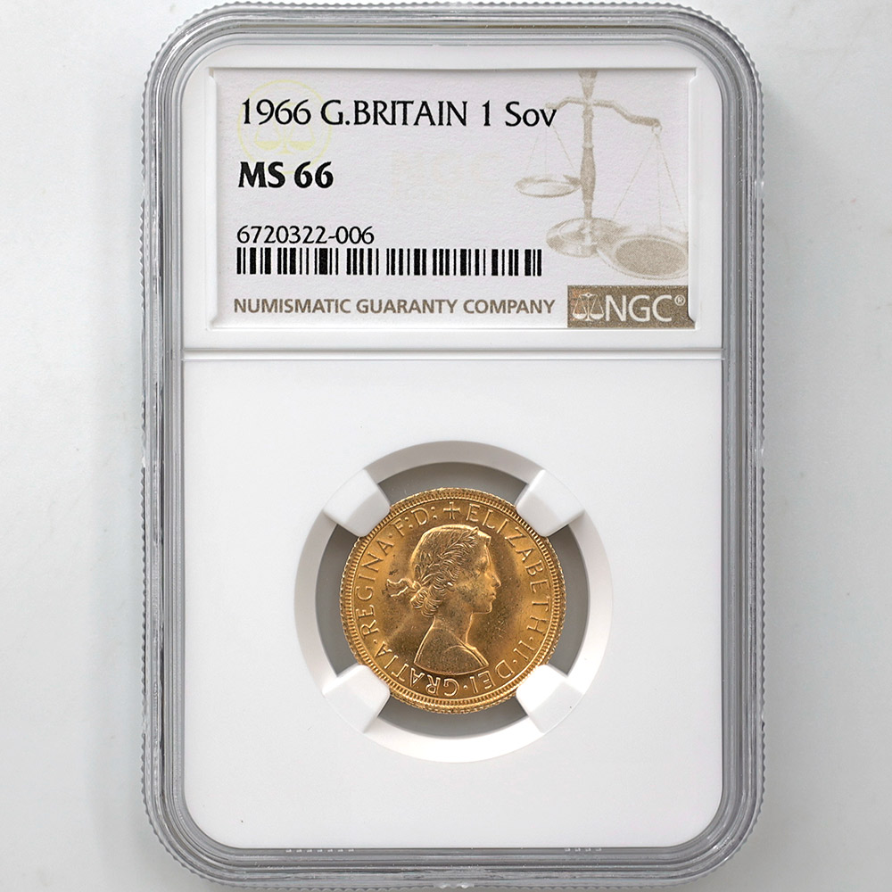 1966 英国 エリザベス2世 ソブリン 1ポンド（1ソブリン）金貨 NGC MS 66 準最高鑑定 完全未使用品 聖ジョージ竜退治 | 英国,英国  金貨 | 株式会社世界コイン