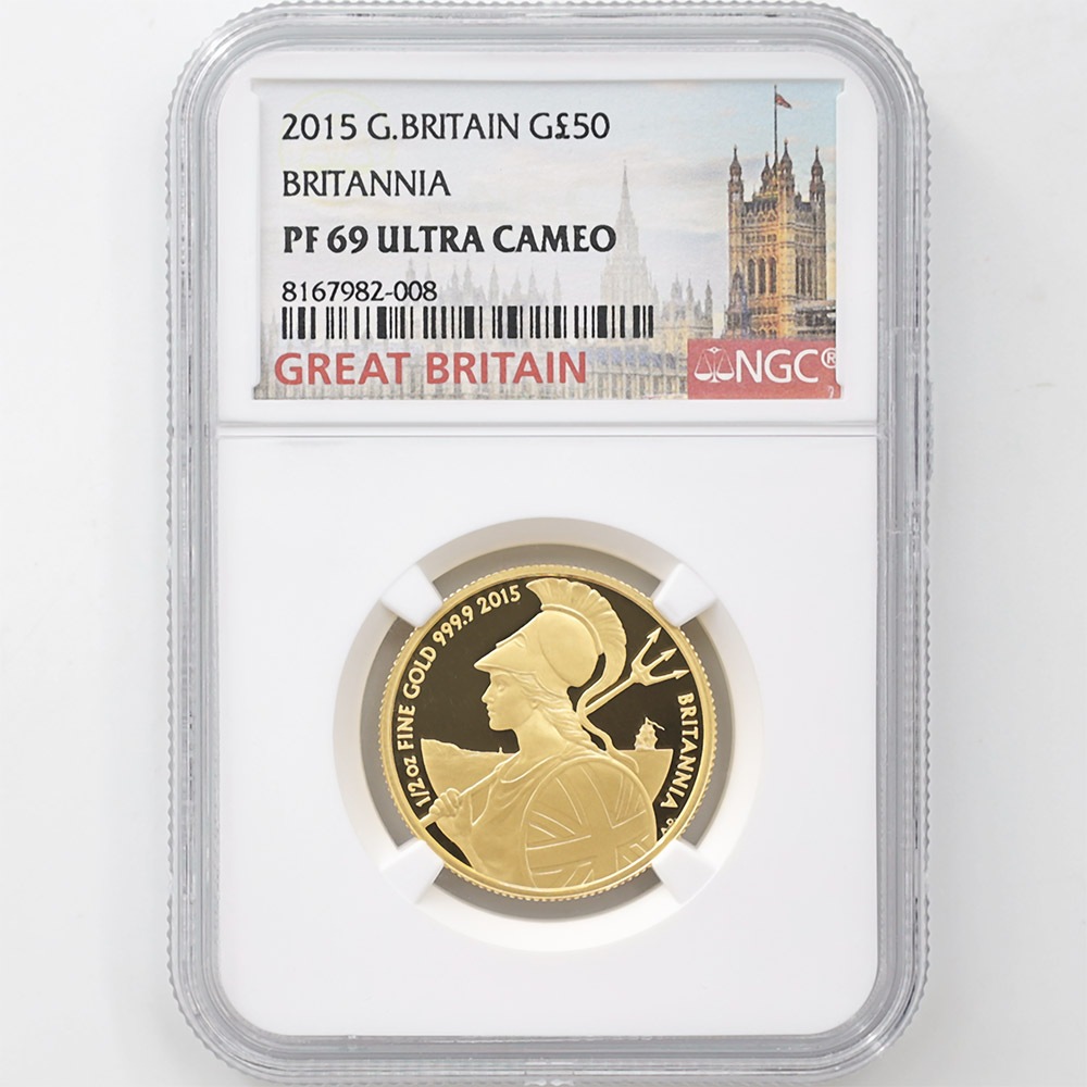 2015 英国 ブリタニア 50ポンド 金貨 1/2オンス プルーフ NGC PF 69 UC