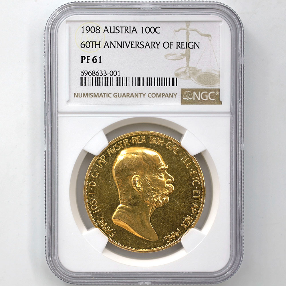 委託販売 1908 オーストリア 雲上の女神 100コロナ 金貨 プルーフ NGC