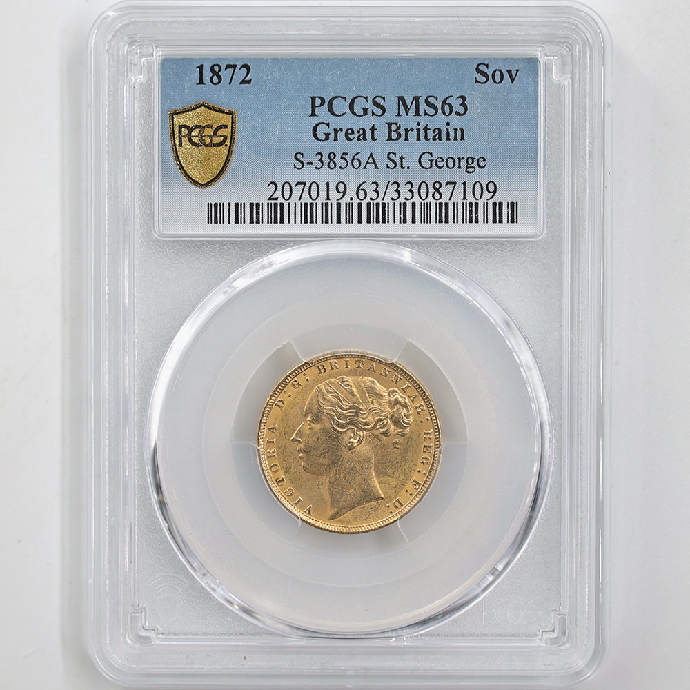 1872 英国 ヴィクトリア女王 1ポンド（1ソブリン） 金貨 PCGS MS 63 未 