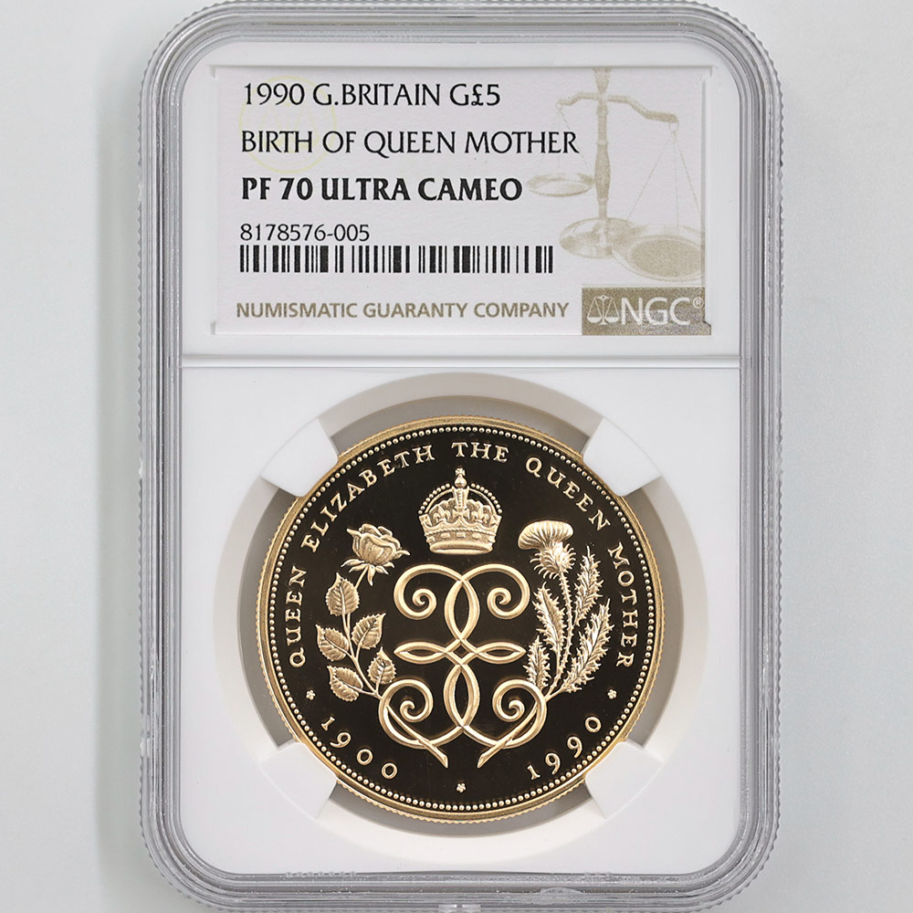 1990 クイーン・マザー 生誕90周年 5ポンド 銀貨 NGC PF69UC 委託販売 1990 英国 エリザベス2世 クイーンマザー生誕90周年