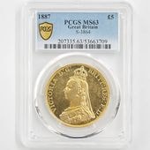 1887 �ѹ� �������ȥꥢ���� ����ӥ꡼�إå� 5�ݥ�ɡ�5���֥��˶�� PCGS MS 63 ̤������ �����ꥹ ���
