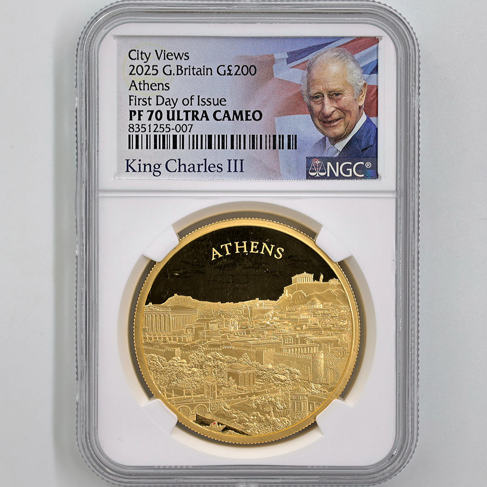 最新都市景観 2025 イギリス アテネ 2ポンド 銀貨 NGC コイン