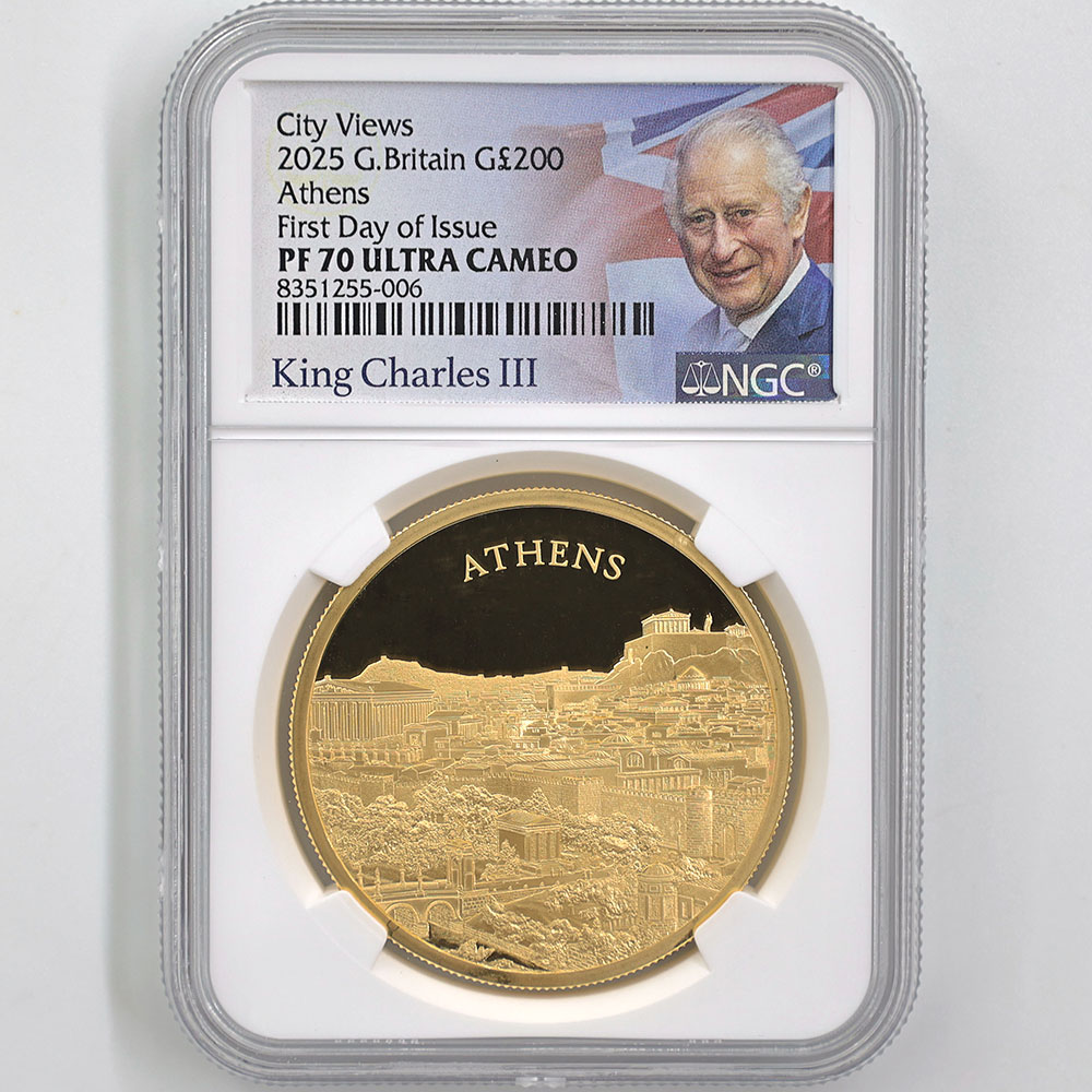 2025 英国 チャールズ3世 都市景観 アテネ 200ポンド 金貨 2オンス