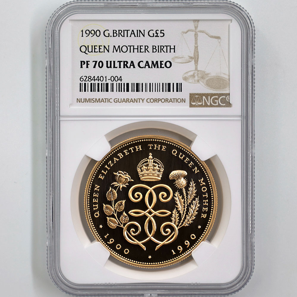 1990 英国 エリザベス2世 クイーンマザー生誕90周年記念 5ポンド 金貨
