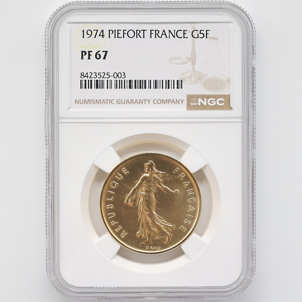 1974 フランス 種を蒔く女神 5フラン ピエフォー 金貨 プルーフ NGC PF