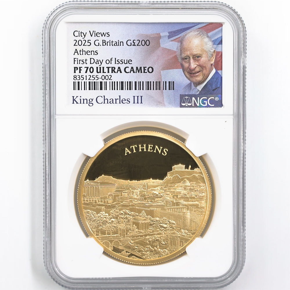 2025 英国 チャールズ3世 都市景観 アテネ 200ポンド 金貨 2オンス