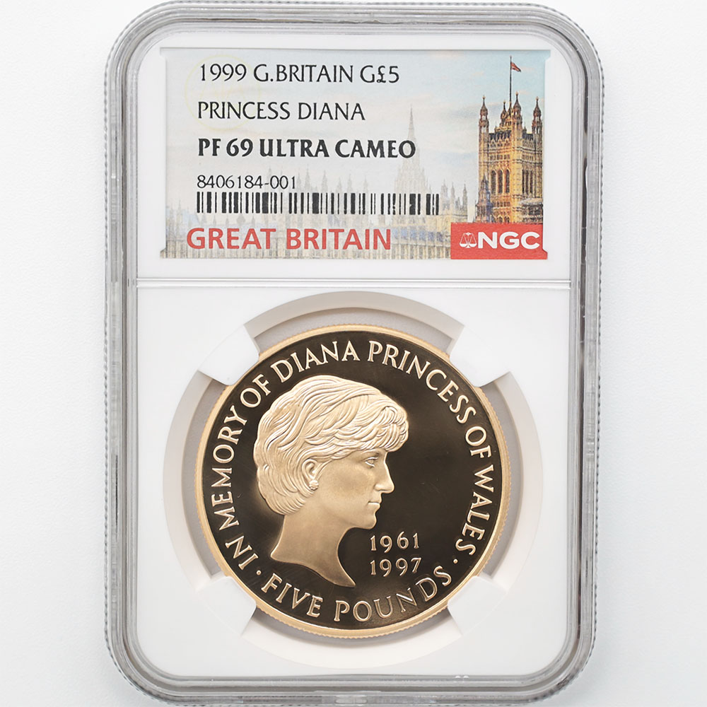 1999 英国 ダイアナ妃追悼記念 5ポンド 金貨 プルーフ NGC PF 69 UC 準
