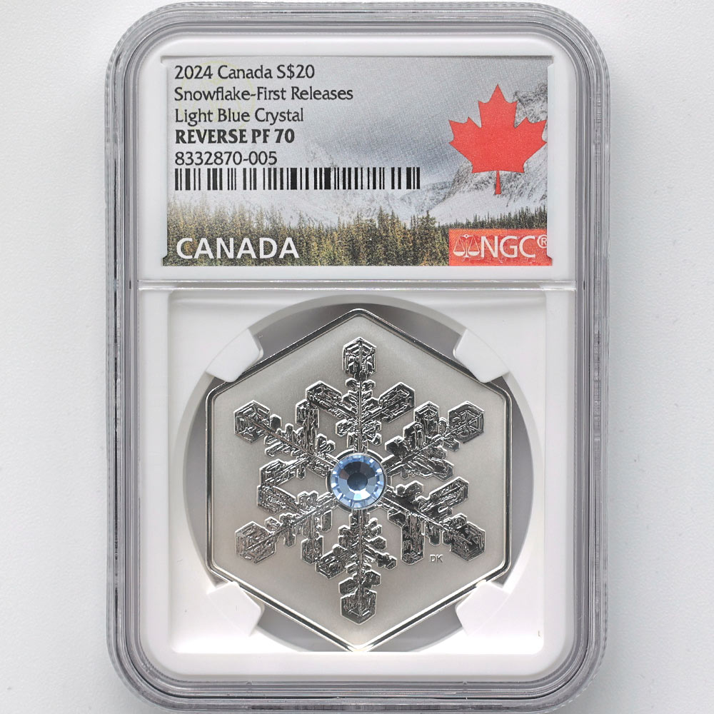 カナダ銀貨　朝露 セール 2024 カナダ スノーフレーク ライトブルークリスタル 20カナダ