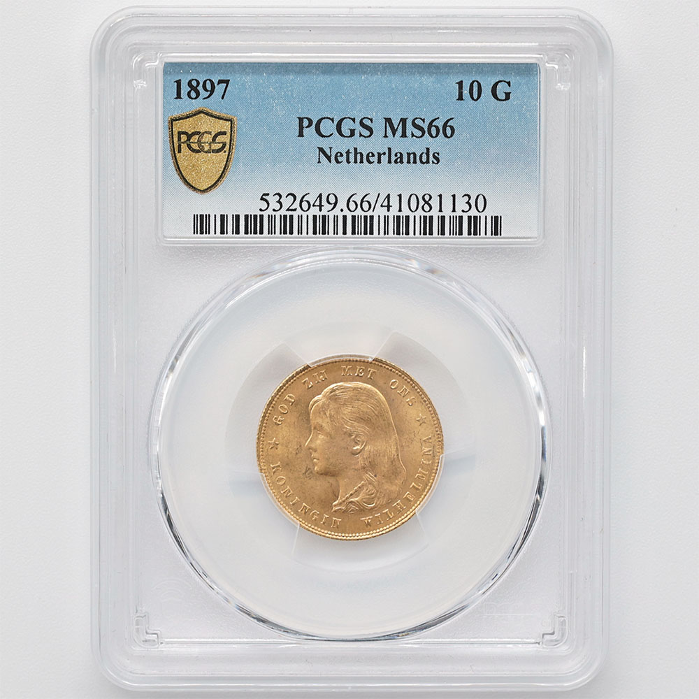 返金専用 委託販売 1897 オランダ ウィルヘルミナ女王 10グルデン 金貨 PCGS MS