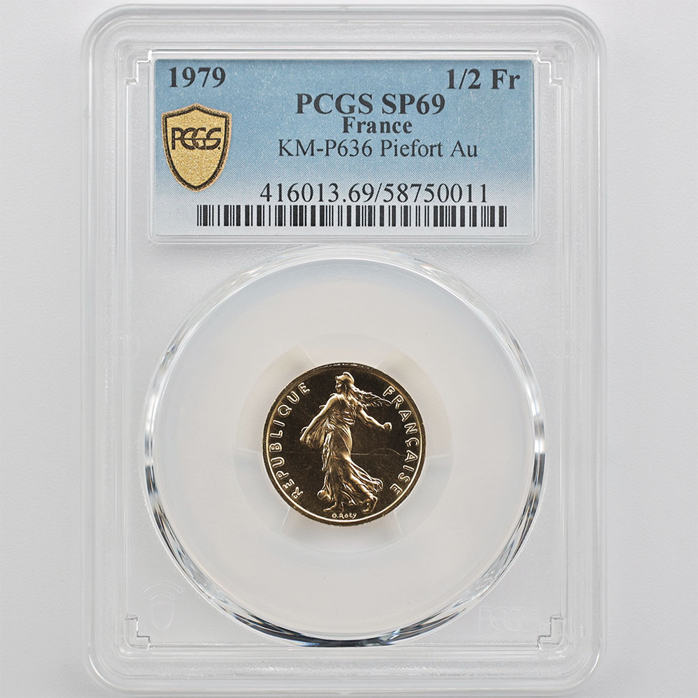 1979 フランス 種を蒔く女神 1/2フラン ピエフォー 金貨 PCGS SP 69