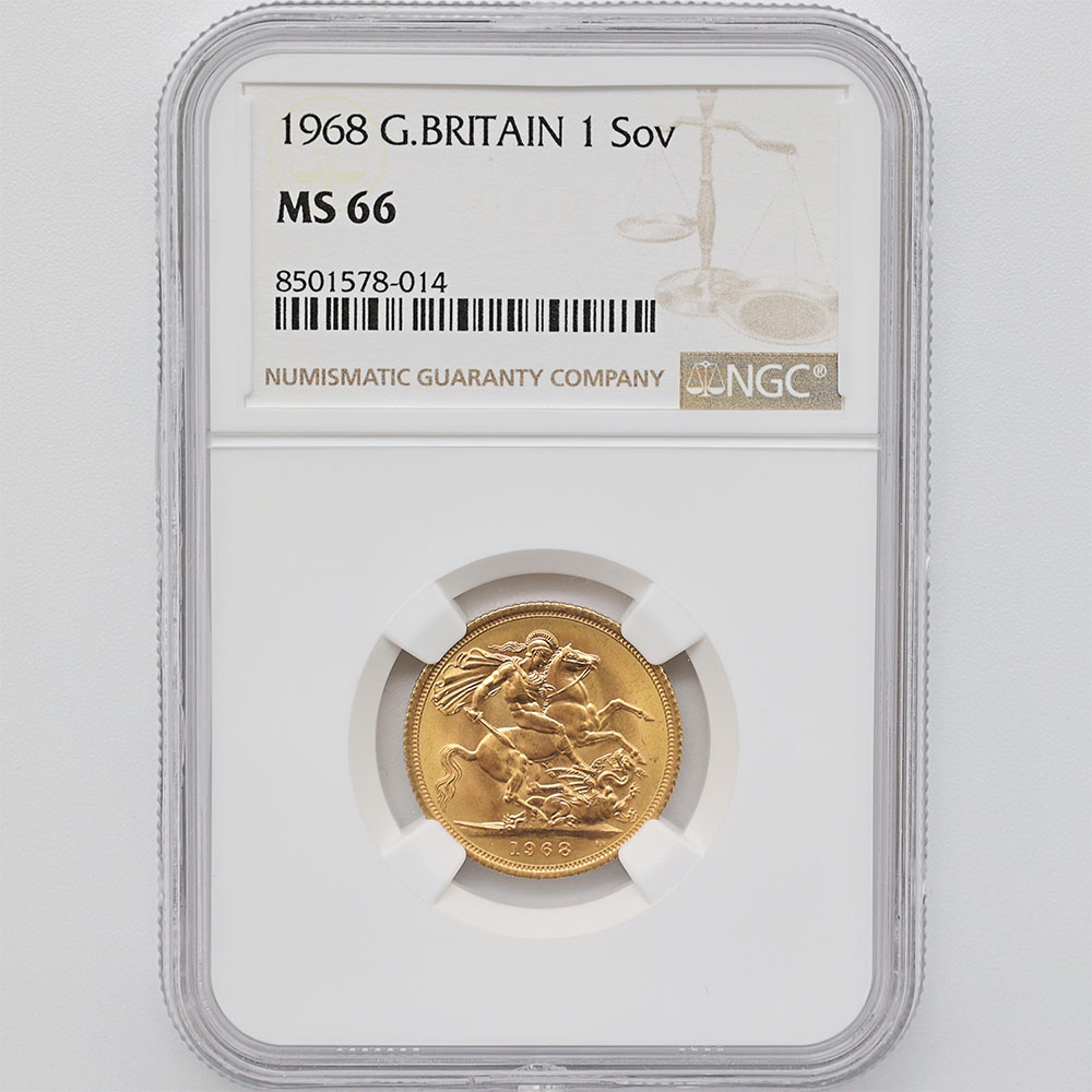 委託販売 1968 英国 エリザベス2世 ソブリン 1ポンド 金貨 NGC MS 66