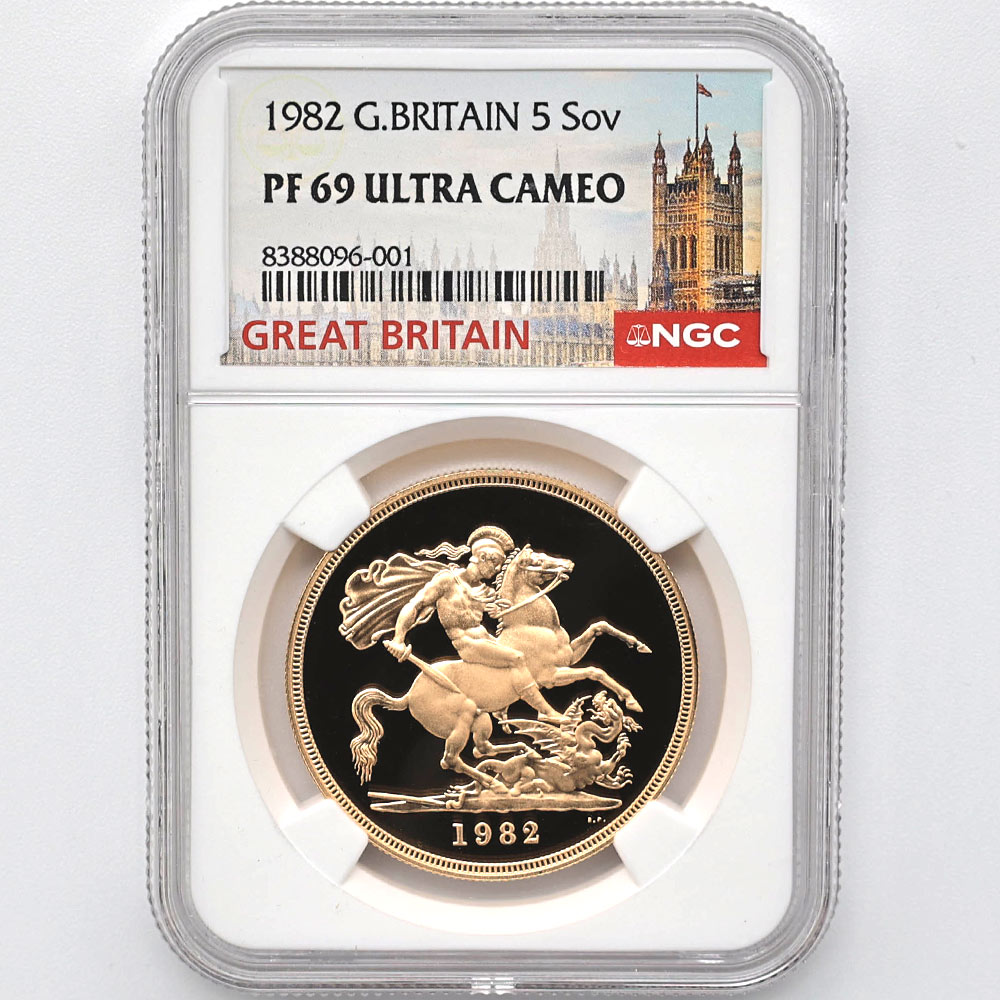 1982 英国 エリザベス2世 ソブリン 5ポンド 金貨 プルーフ NGC PF 69