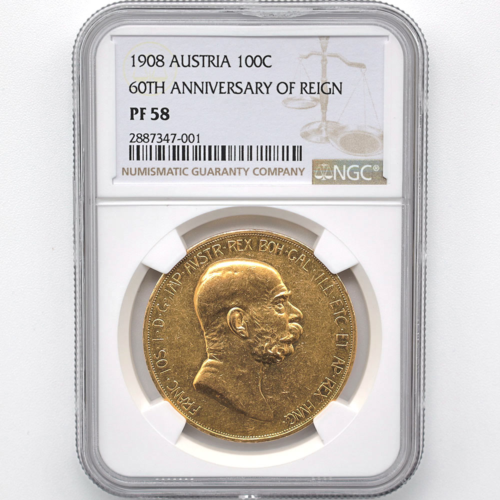 委託販売 1908 オーストリア 雲上の女神 100コロナ 金貨 プルーフ NGC