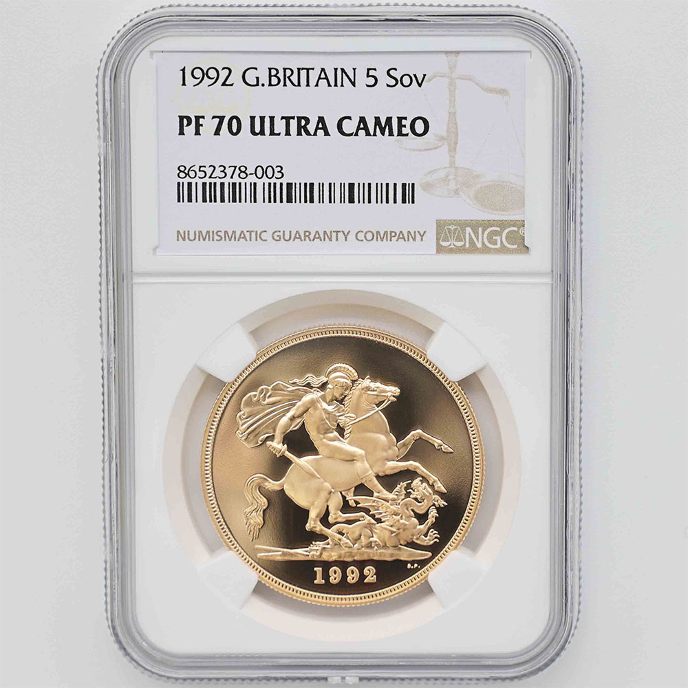 1992 英国 エリザベス2世 ソブリン 5ポンド（5ソブリン）金貨 プルーフ