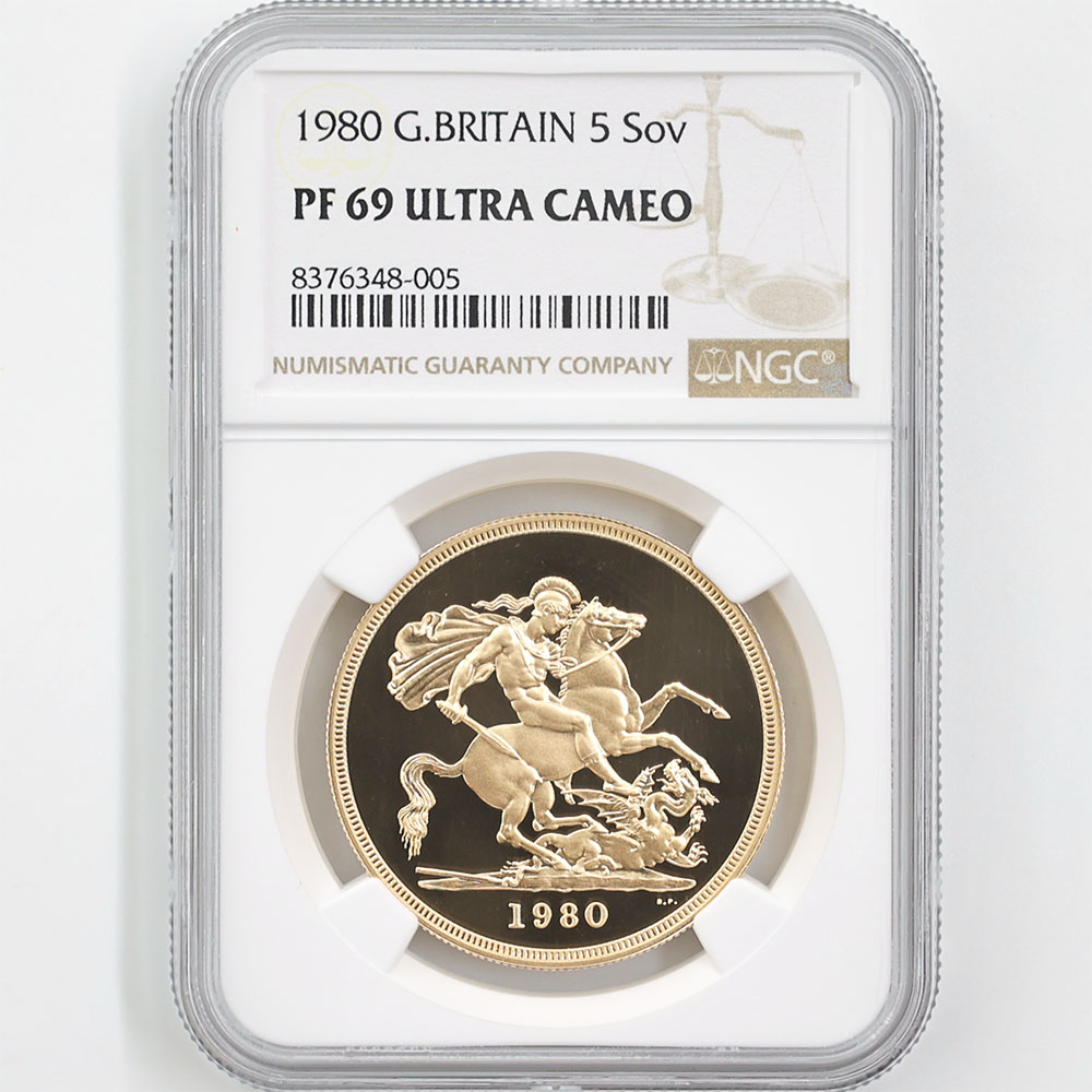 1980 英国 エリザベス2世 ソブリン 5ポンド（5ソブリン）金貨 プルーフ