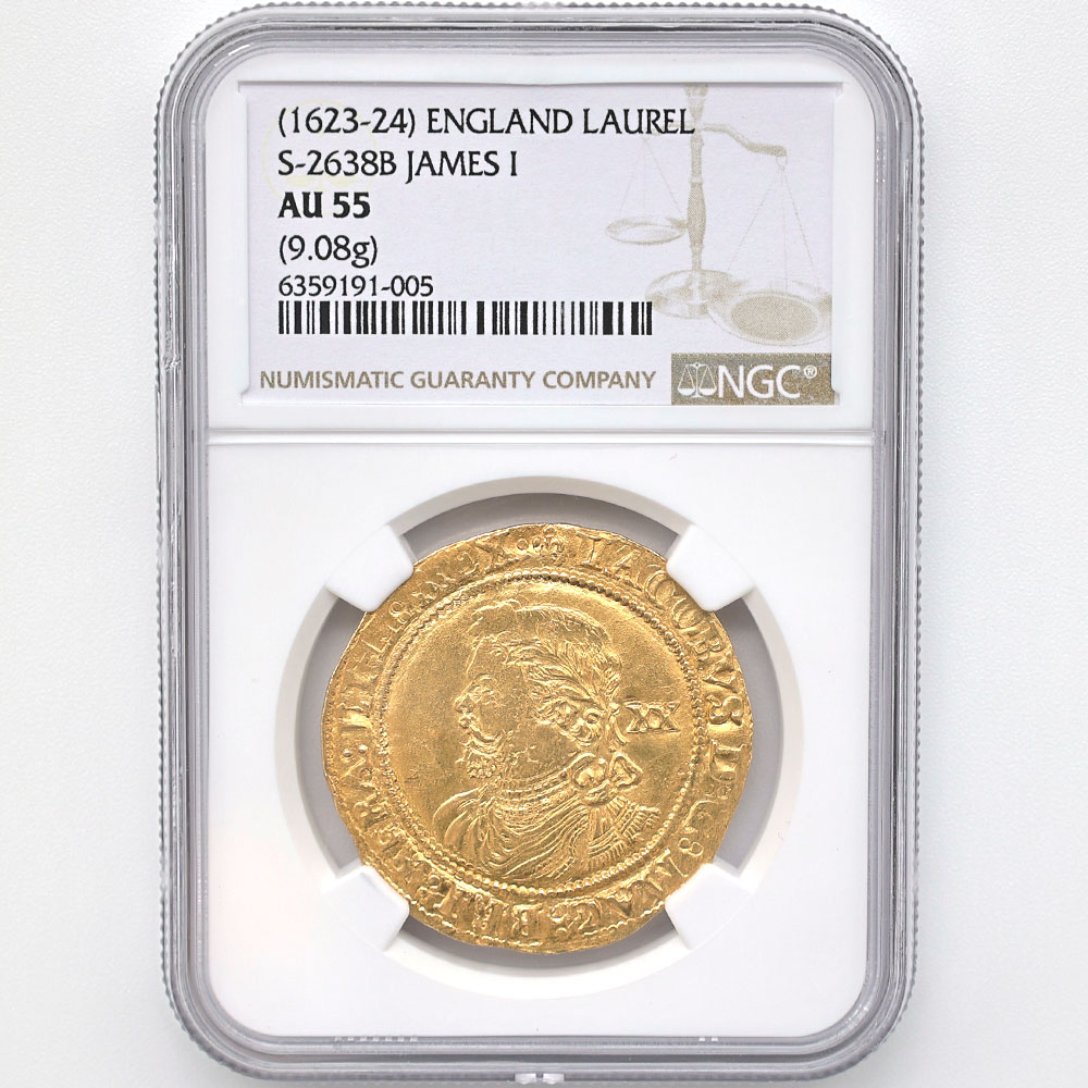 委託販売 1623-24年 英国（イギリス） ジェームス1世 ローレル金貨 NGC