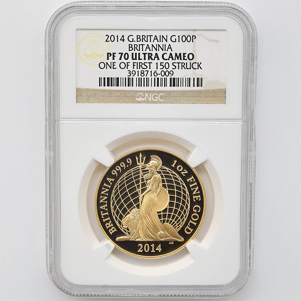 2014 英国 ブリタニア 100ポンド 金貨 1オンス プルーフ NGC PF 70 UC