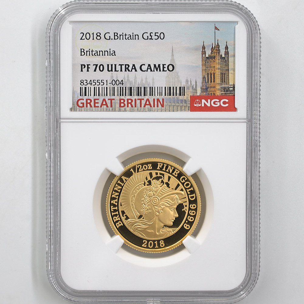 2018 �ѹ� ��Ȥ����� �֥꥿�˥� 50�ݥ�� ��� 1/2���� �ץ롼�� NGC PF 70 UC �ǹ���� ����̤������ �����ꥹ ���