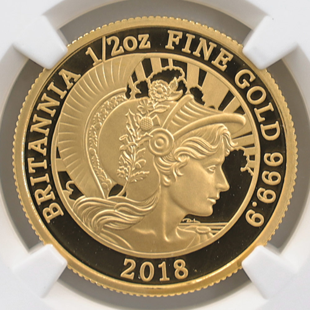 2018 �ѹ� ��Ȥ����� �֥꥿�˥� 50�ݥ�� ��� 1/2���� �ץ롼�� NGC PF 70 UC �ǹ���� ����̤������ �����ꥹ ���