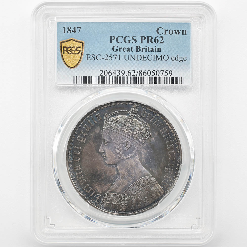 1847 �ѹ� �������ȥꥢ���� �����å����饦�� 1���饦�� ��� �ץ롼�� PCGS PR 62 UNDECIMO EDGE ��̤������