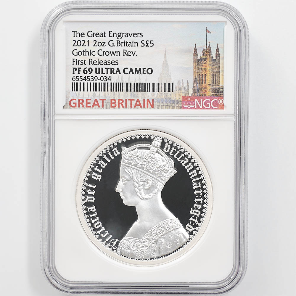 2021 ゴチック クラウン 5ポンド 2オンス 銀貨 NGC PF70 2021 英国 エリザベス2世 ゴシッククラウン 5ポンド 銀貨 2