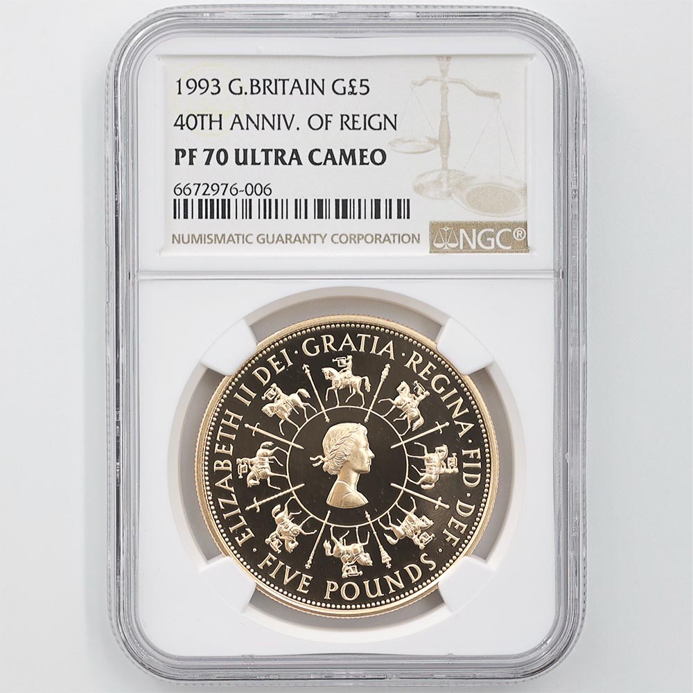 1993 エリザベス女王戴冠40周年記念 5ポンド 銀貨 NGC PF69UC 1993 イギリス エリザベス女王 戴冠40周年記念 5ポンド プルーフ