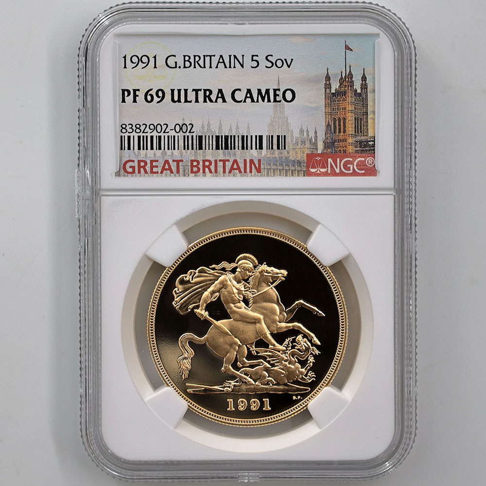 1991 英国 エリザベス2世 5ポンド（5ソブリン） 金貨 プルーフ NGC PF 69 UC 準最高鑑定 完全未使用品 聖ジョージ竜退治 イギリス  金貨 | 英国,英国 金貨 | 株式会社世界コイン