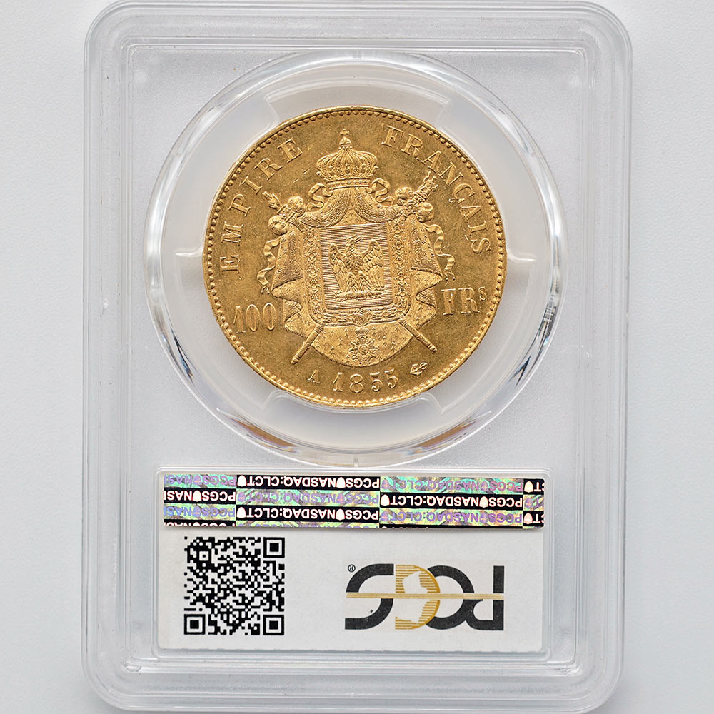 1855A �ե�� �ʥݥ쥪��3�� 100�ե�� ��� PCGS MS 62 ��̤������ 