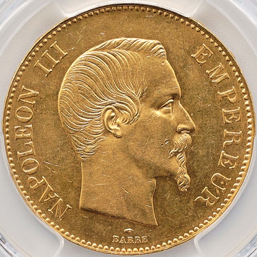 1855A �ե�� �ʥݥ쥪��3�� 100�ե�� ��� PCGS MS 62 ��̤������ 