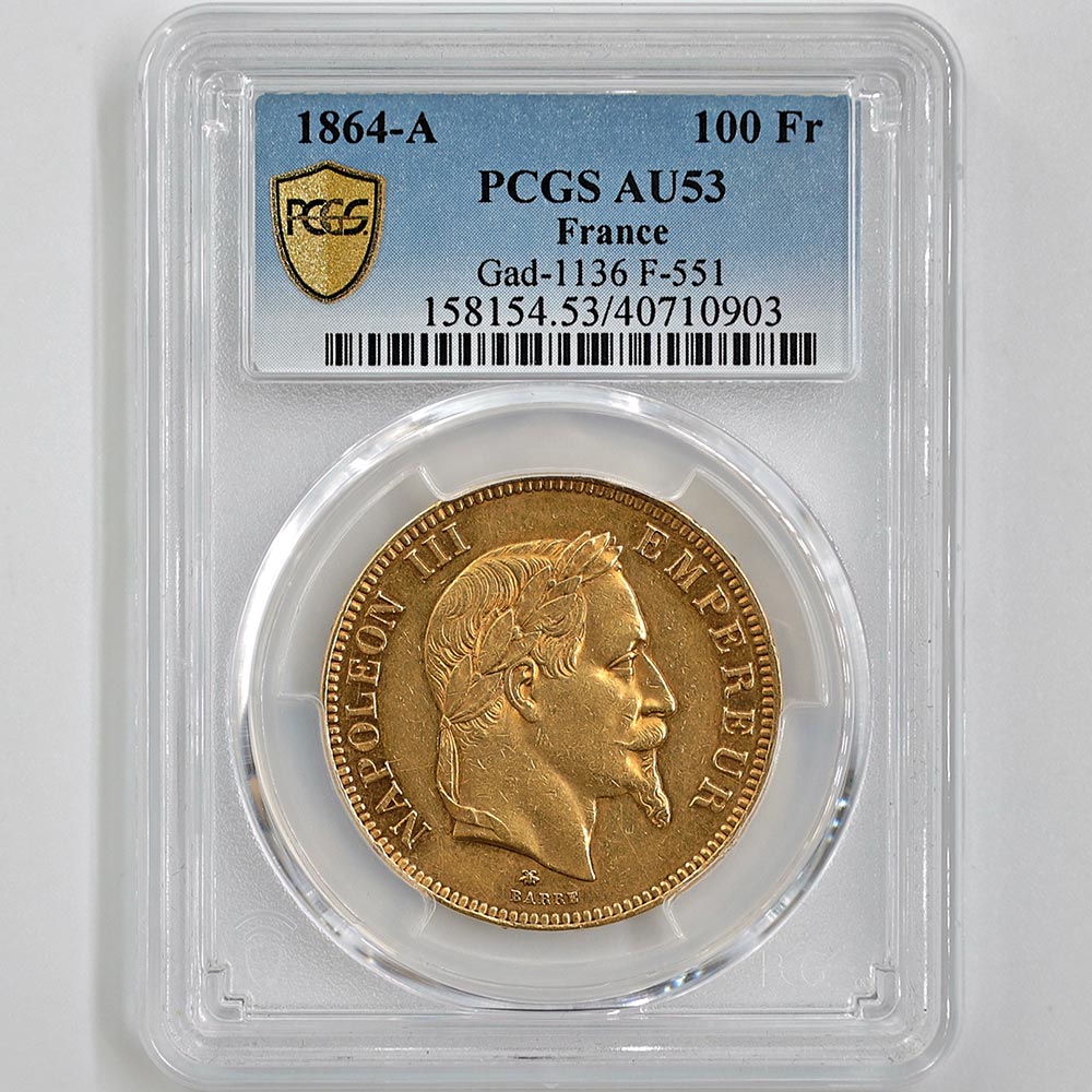 ��α�� �������� 1864A �ե�� �ʥݥ쥪��3�� 100�ե�� ��� PCGS AU 53 �����ʡڥݥ���ȡ������ݥ������оݳ���