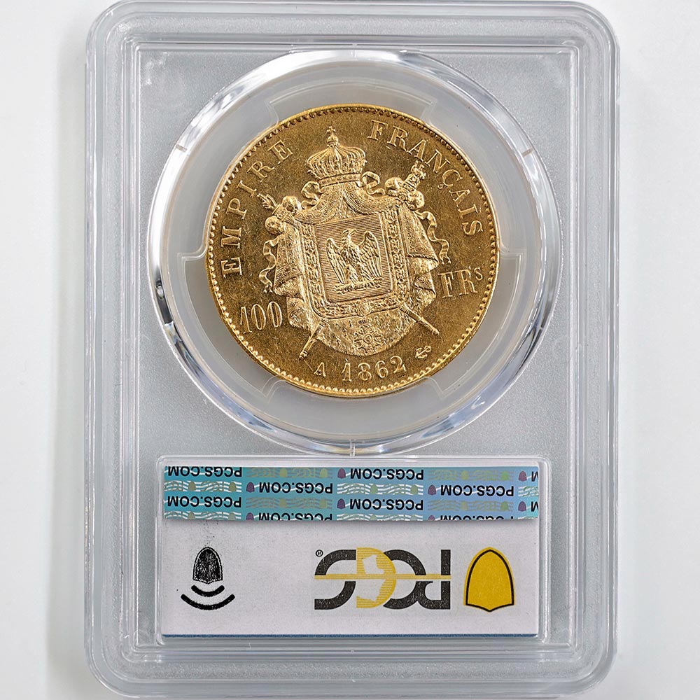 1862A �ե�� �ʥݥ쥪��3�� 100�ե�� ��� PCGS MS 62 ��̤������ 