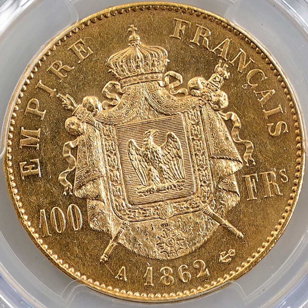 1862A �ե�� �ʥݥ쥪��3�� 100�ե�� ��� PCGS MS 62 ��̤������ 