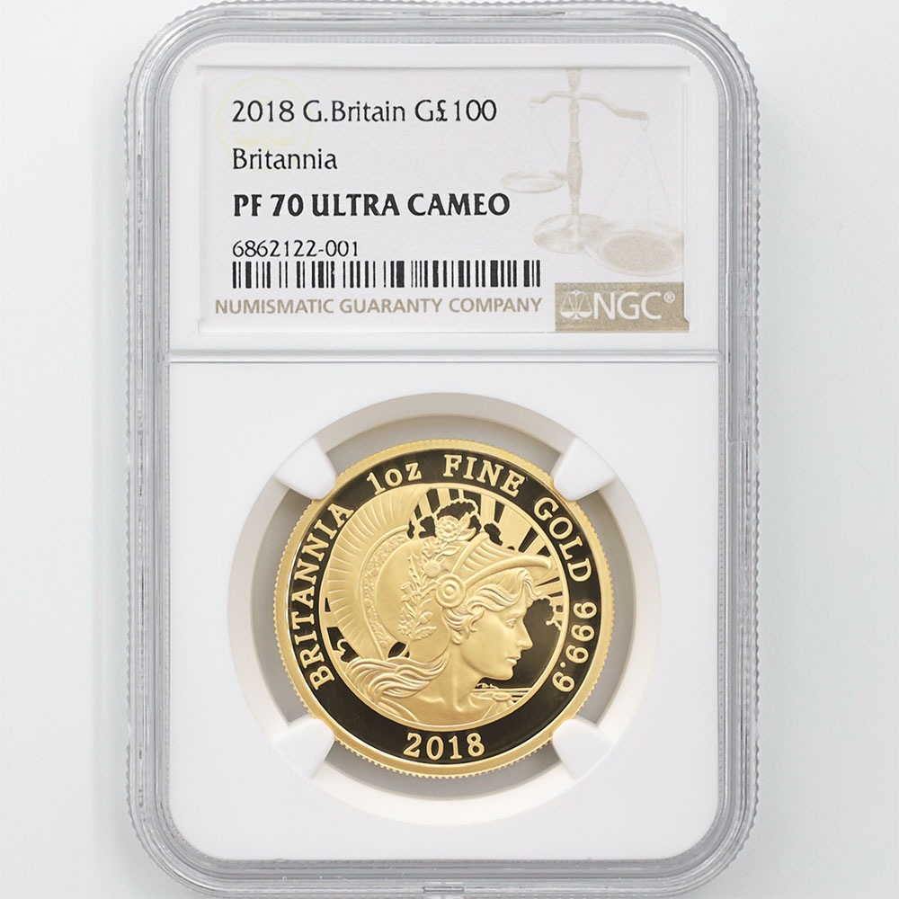 2018 英国 国家の精神 ブリタニア 100ポンド 金貨 1オンス プルーフ NGC PF 70 UC 最高鑑定 完全未使用品 イギリス 金貨 英国,英国 金貨