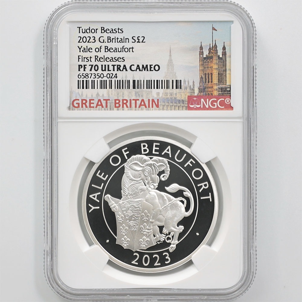 2023 英国 テューダー朝の紋章の獣コレクション ボーフォート家のエアレー 2ポンド 銀貨 1オンス プルーフ NGC PF 70 UC