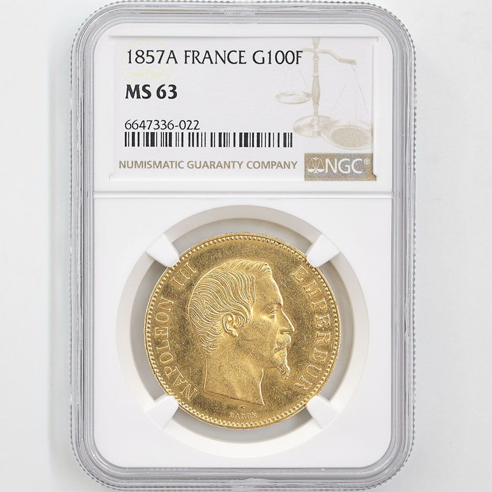 1857A �ե�� �ʥݥ쥪��3�� 100������ ��� NGC MS 63 ��ǹ���� ̤������