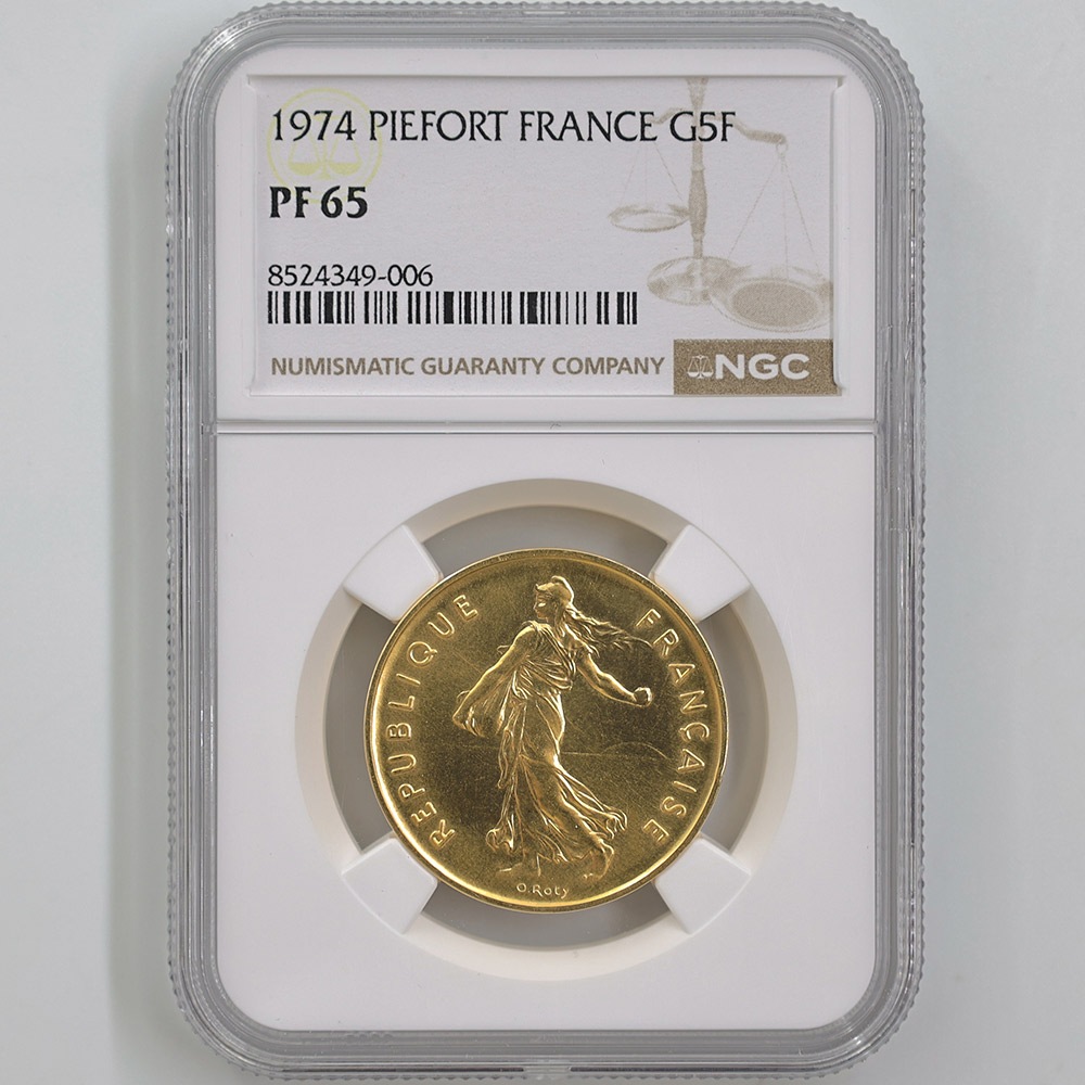 1974 フランス 種を蒔く女神 5フラン ピエフォー 金貨 プルーフ NGC PF