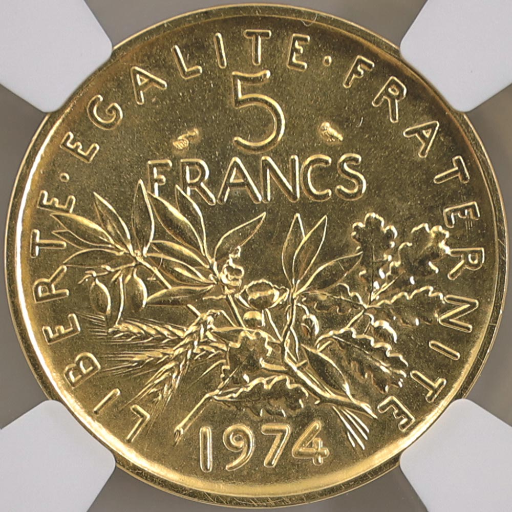 1974 �ե�� ��򼬤����� 5�ե�� �ԥ��ե��� ��� �ץ롼�� NGC PF 65 ̤���ѡ�����̤������