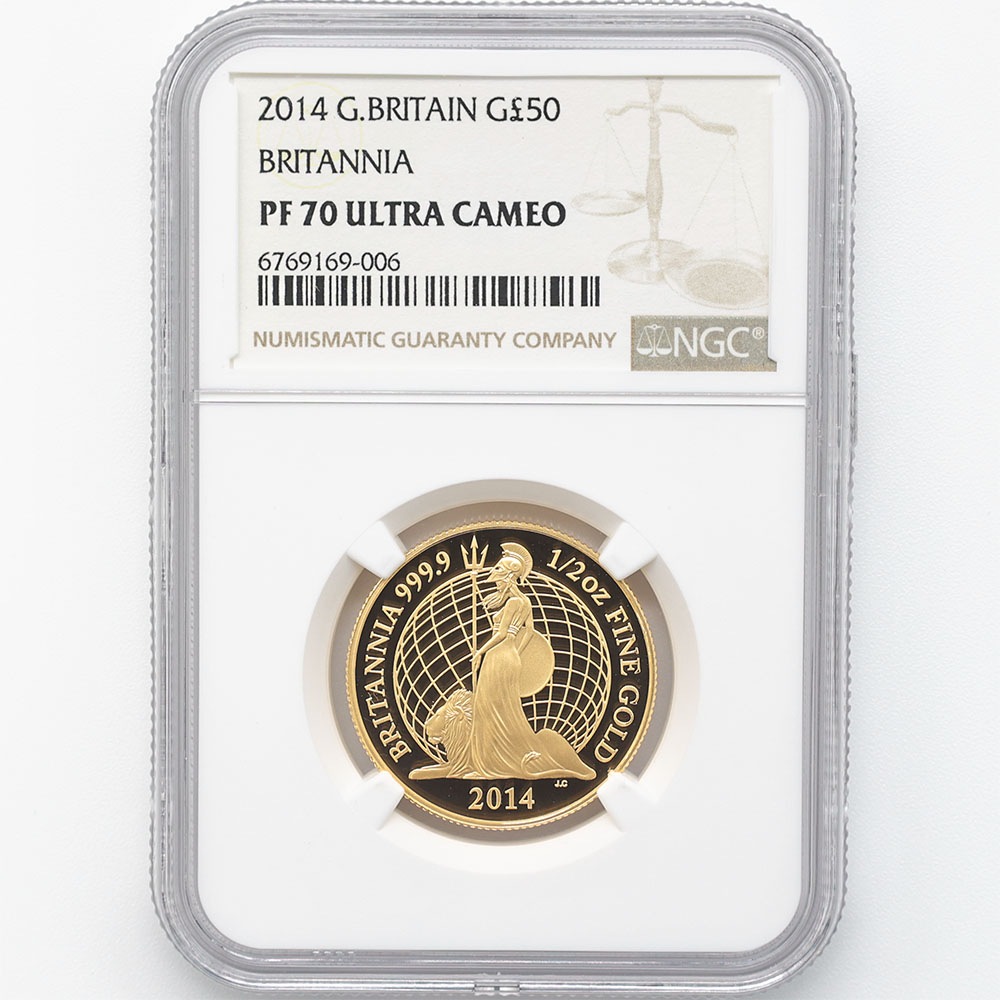 �������� 2014 �ѹ� �֥꥿�˥� 50�ݥ�� ��� 1/2���� �ץ롼�� NGC PF 70 UC �ǹ���� ����̤�����ʡڥݥ���ȡ������ݥ������оݳ���