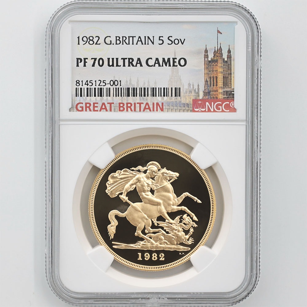 1982 英国 エリザベス2世 ソブリン 金貨 5 ポンド プルーフ NGC PF 70