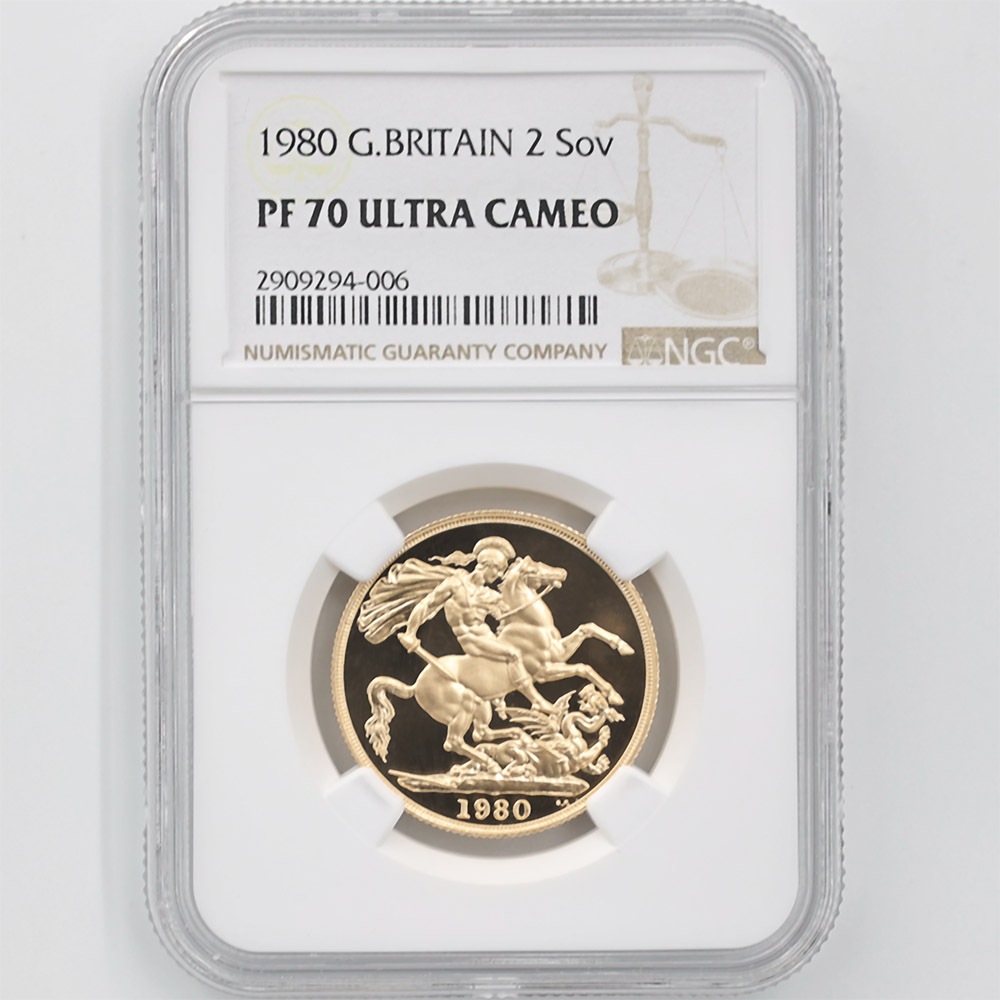 1980 英国 エリザベス2世 ソブリン 2ポンド 金貨 プルーフ NGC