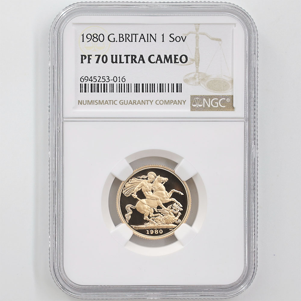 1980 英国 エリザベス2世 ソブリン 1ポンド 金貨 プルーフ NGC PF 70