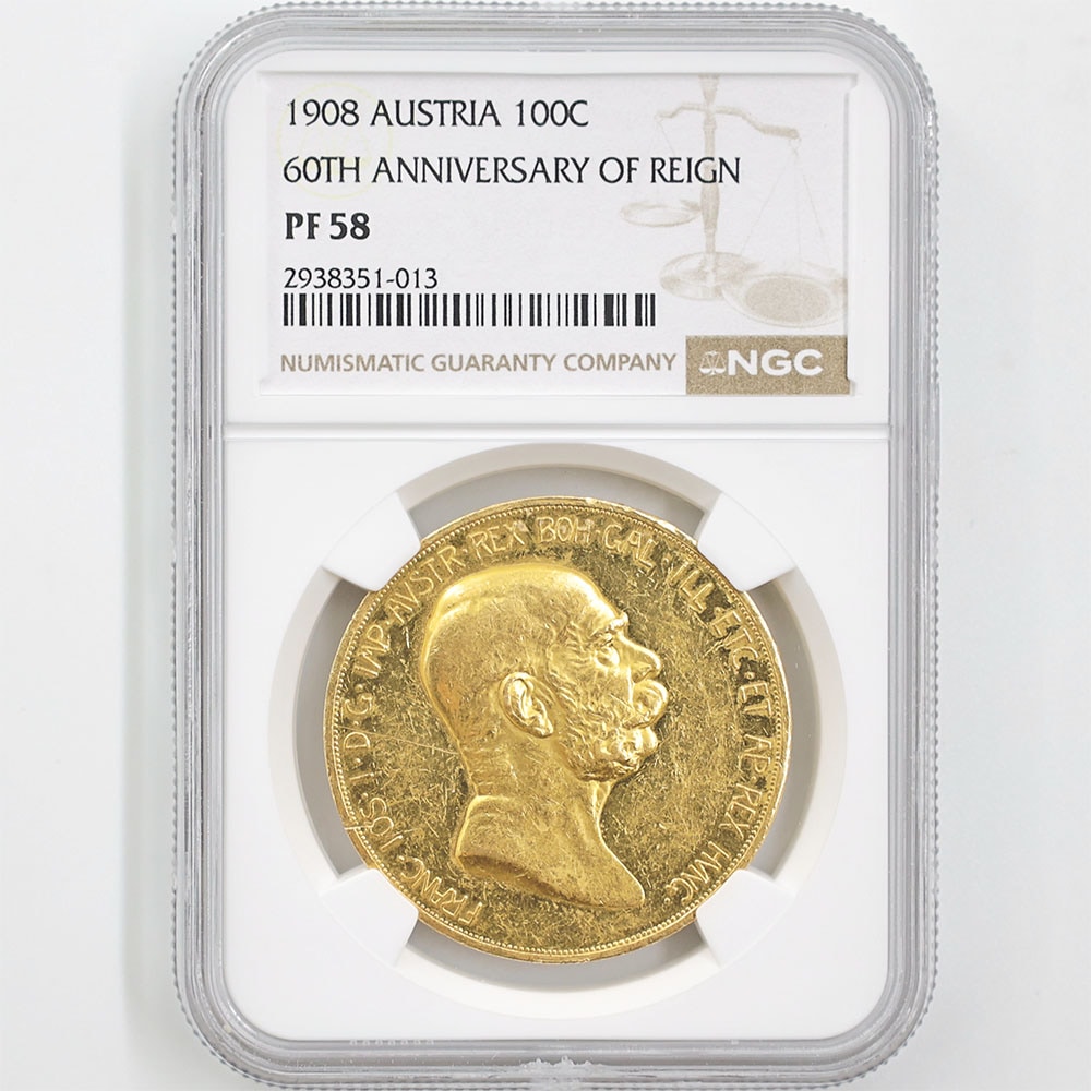 委託販売 1908 オーストリア 雲上の女神 100コロナ 金貨