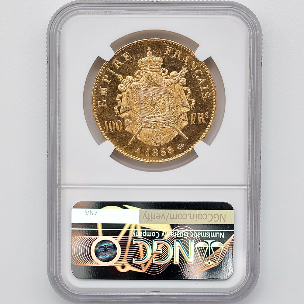 1858A �ե�� �ʥݥ쥪��3�� 100�ե�� ��� NGC MS 63 ̤������
