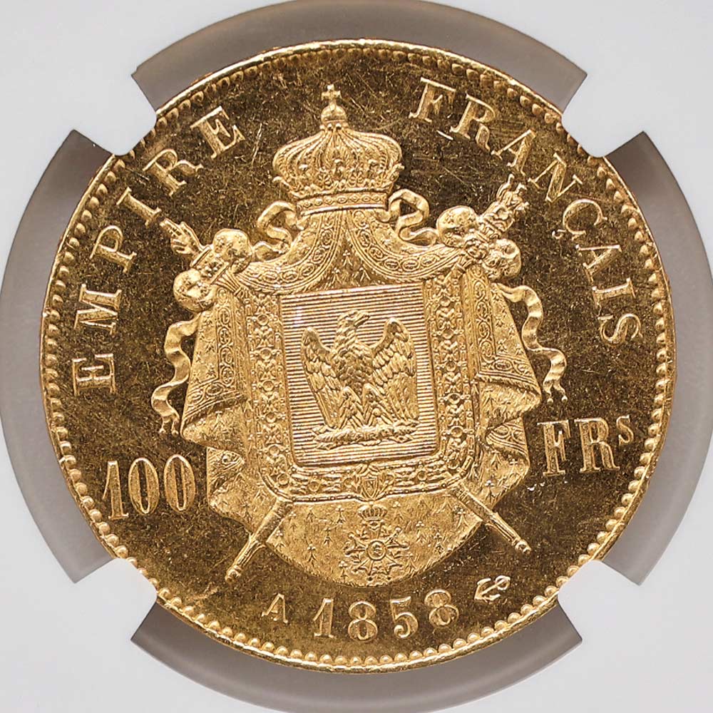 1858A �ե�� �ʥݥ쥪��3�� 100�ե�� ��� NGC MS 63 ̤������