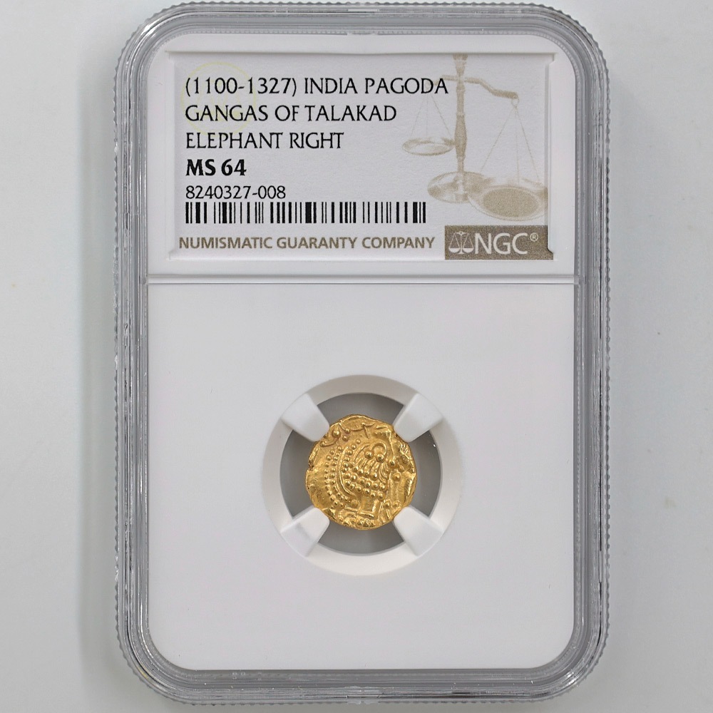 1100-1327 インド 西ガンガ朝 右向きのインド象 パゴダ 金貨 未