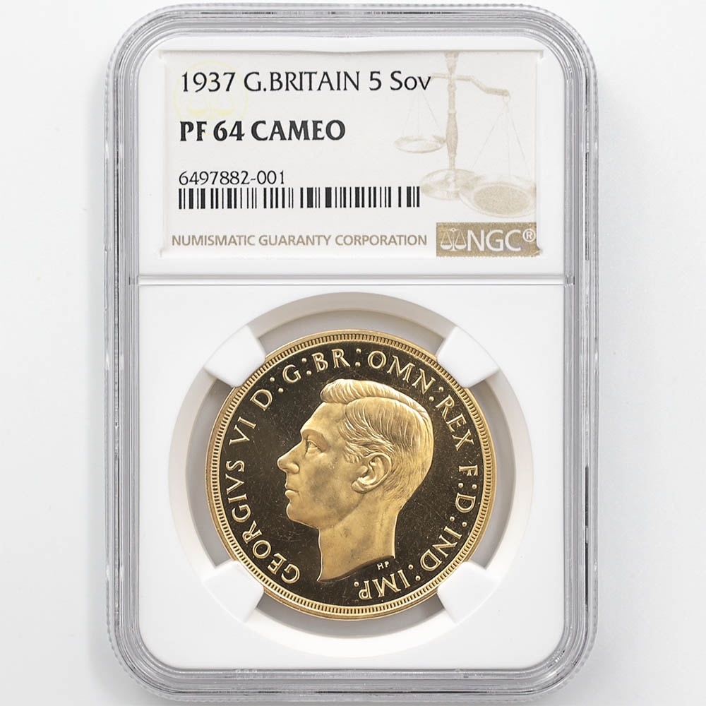 1937 英国 ジョージ6世 ソブリン 5ポンド 金貨 プルーフ NGC PF