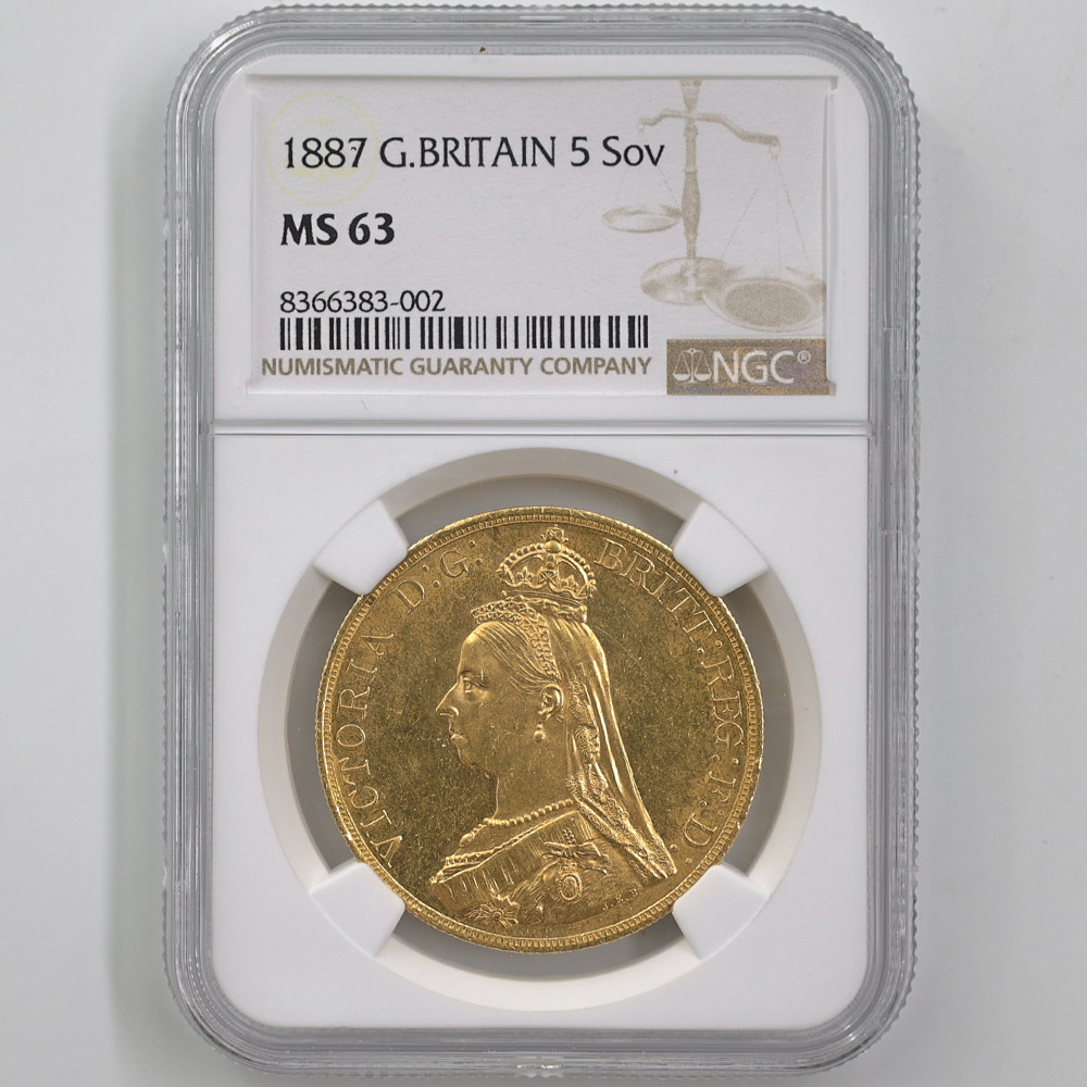 1887 �ѹ� �������ȥꥢ���� 5�ݥ�ɡ�5���֥��� ��� NGC MS 63 ̤������ ����ӥ꡼�إå� �����ꥹ ���